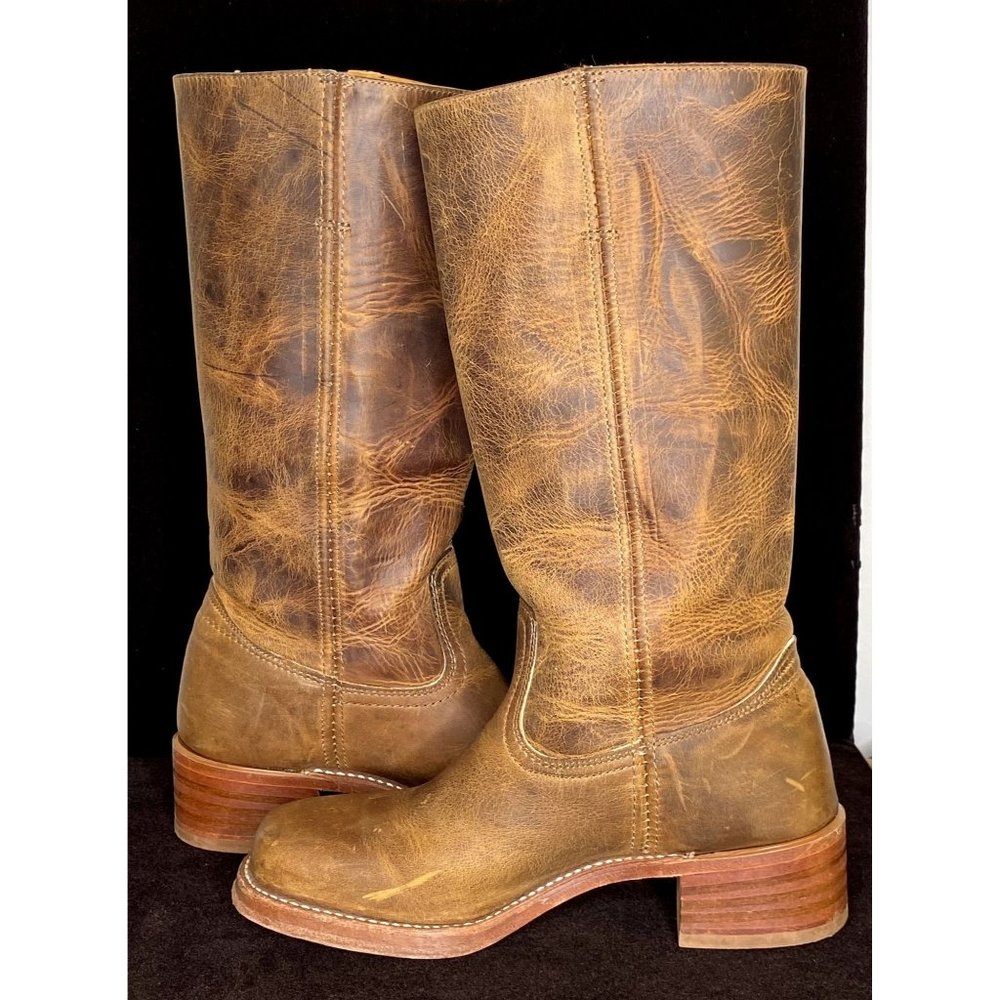 Vintage Frye Campus Knee High Boot Old Tan Leather Size 8.5 - Picture 2 of 11